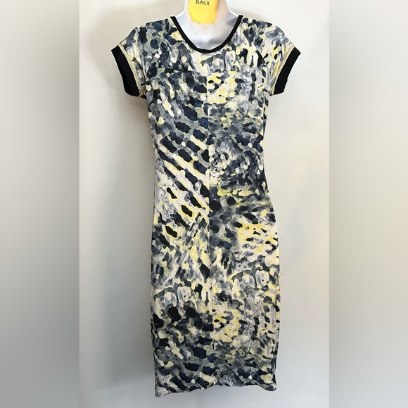 D. EXTERIOR Dress Made In Italy V-Neck Cinch Ruched Stretchy Mini Abstract EUC - Picture 6 of 12